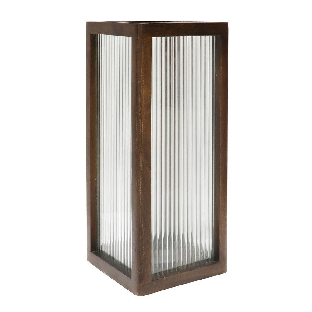 TATE LARGE REEDED GLASS HURRICANE LAMP - NATURAL